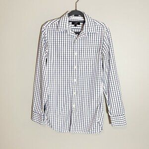J. Crew blue white windowpane check collared long sleeve button front shirt